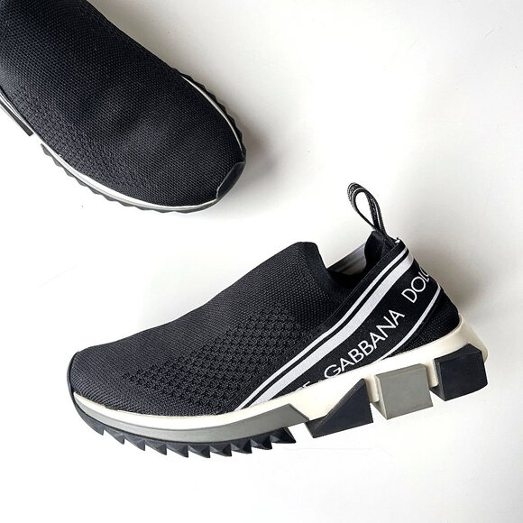 Women’s Dolce & Gabbana Sorrento Black Fabric Slip On Sneakers Size 35.5